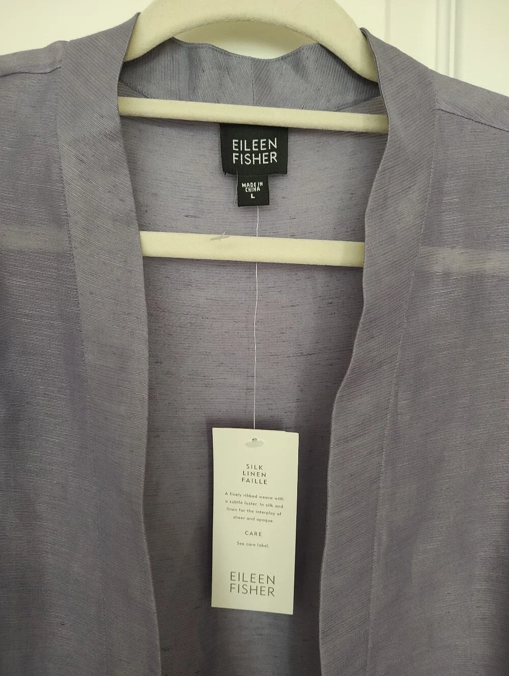 Eileen Fisher Sheer Lavender Kimono-Style Open Cardigan